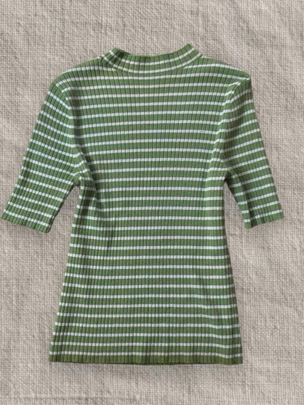 Ann Taylor Striped Ribbed Top in Green & White Size Small